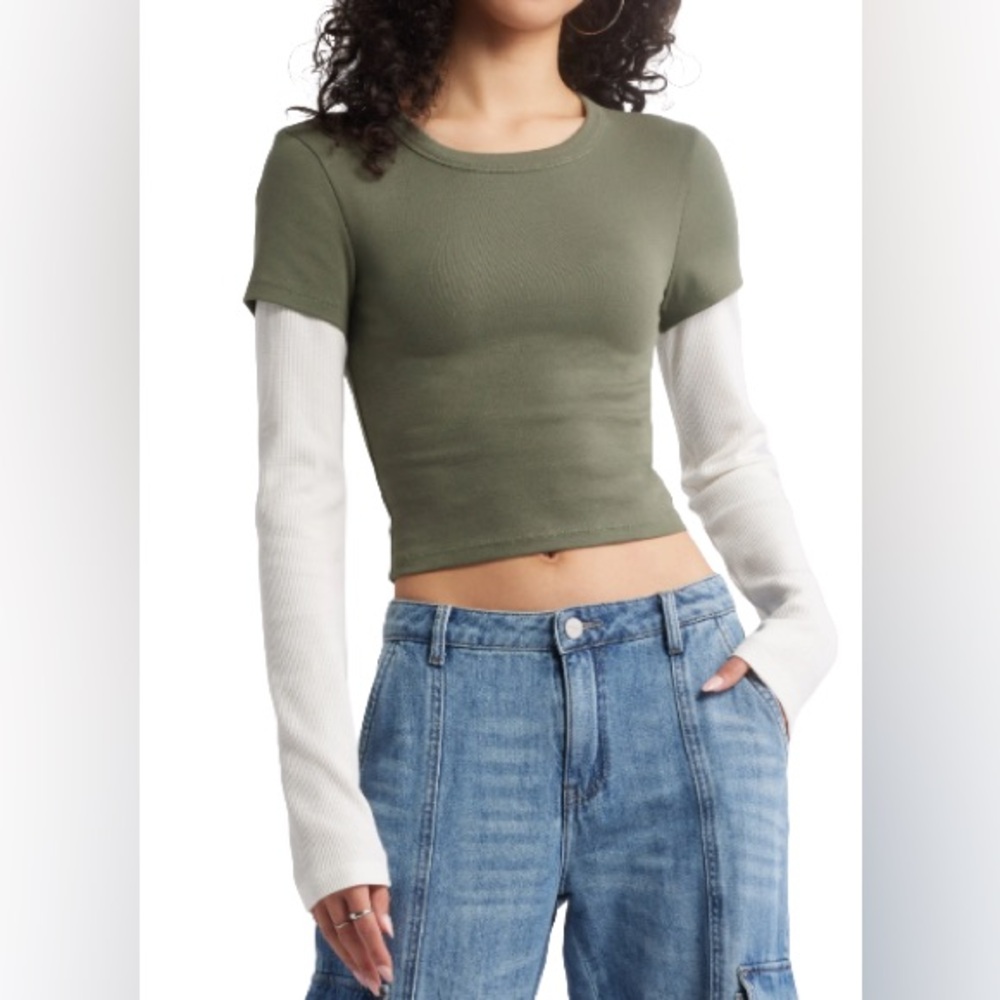 BP. Olive Green Women's Layered Top Long Sleeve T-Shirt Size XL